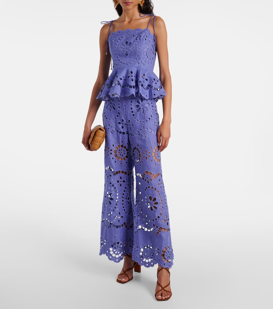Zimmermann Pop embroidered peplum linen top