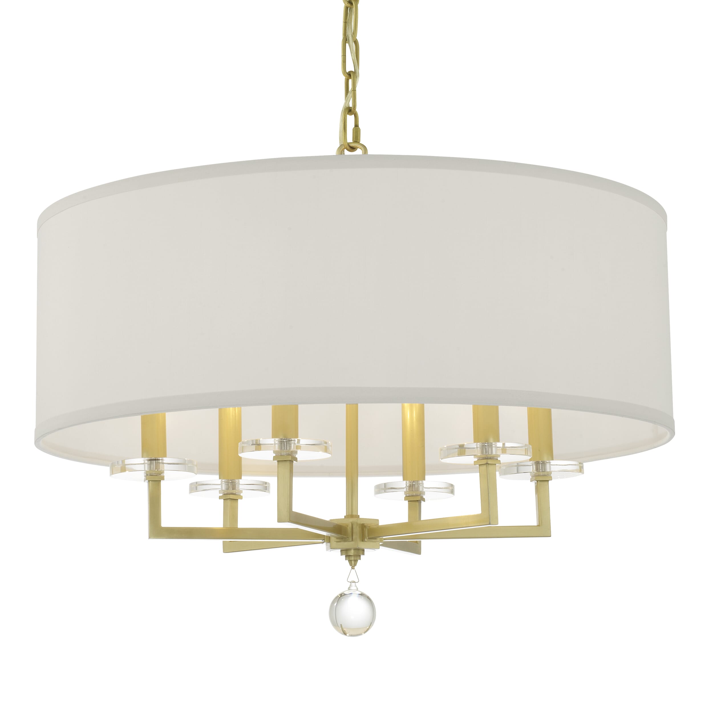 Paxton 6-Light 21" Transitional Chandelier in Aged Brass with Clear Glass Balls Crysta