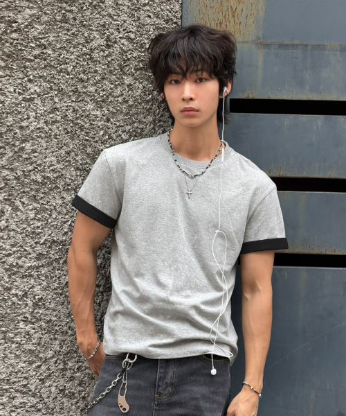 Summer Crop Color Block Roll-Up Short Sleeve T-Shirt