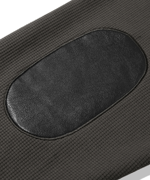 Leather Patch Waffle Hooded Zip-Up_Charcoal