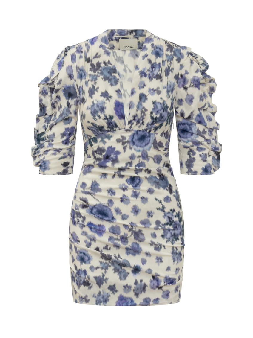 Blue Floral V Neck Mini Dress
