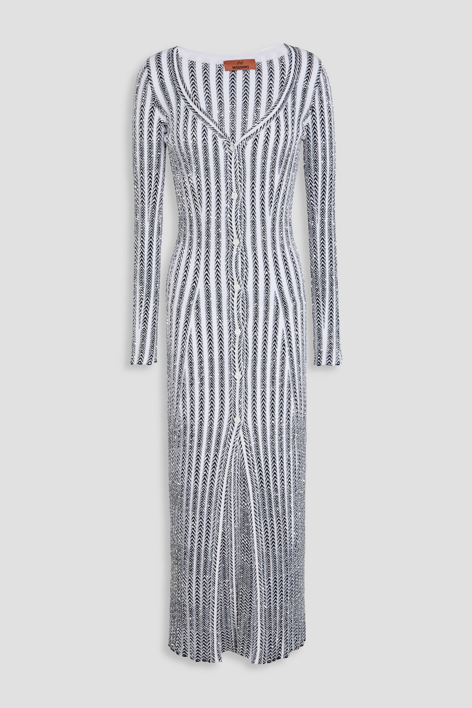 Sequin-embellished striped crochet-knit cardigan - White - IT 40