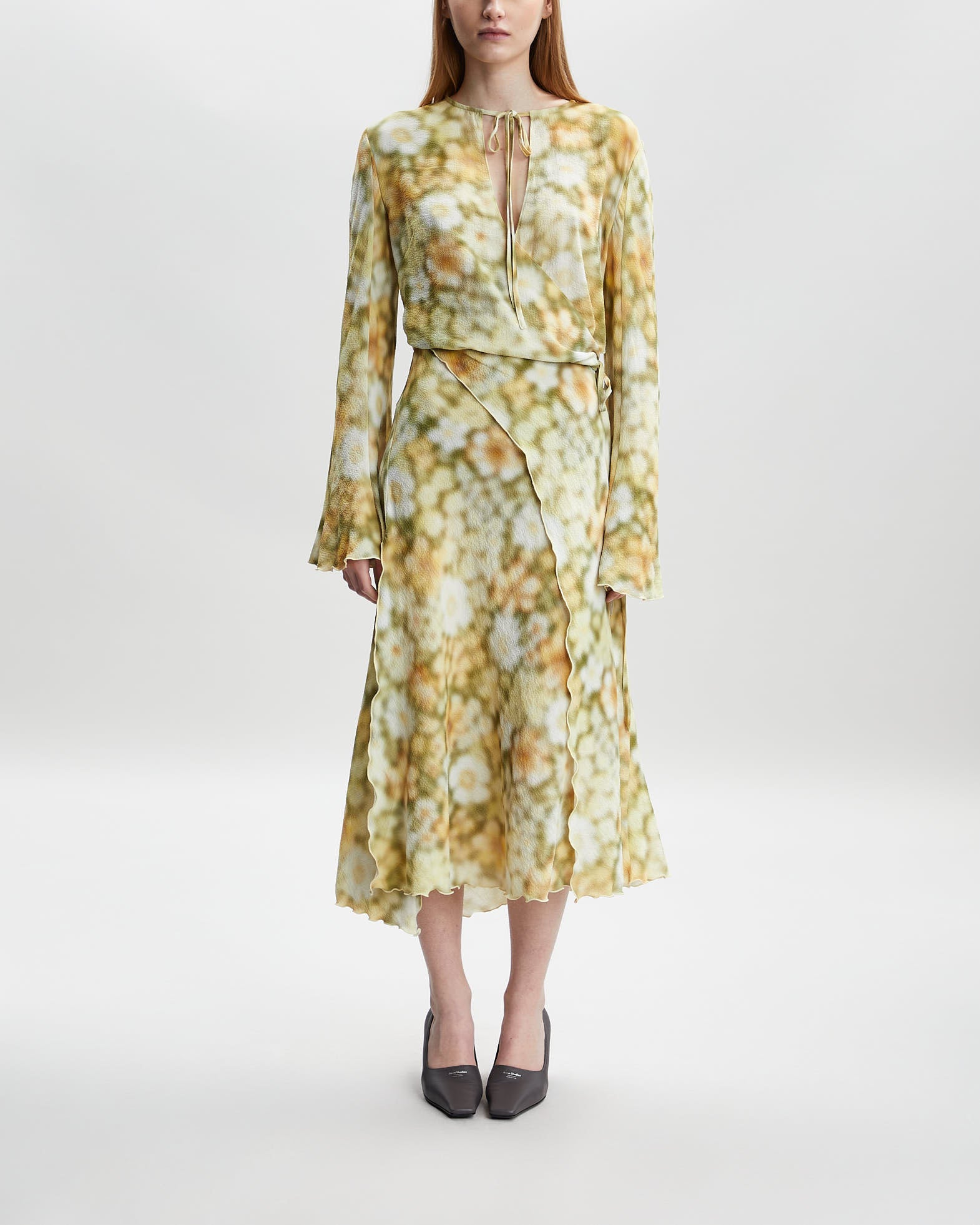 Acne Studios Dress Long Sleeve Wrap Print Green
