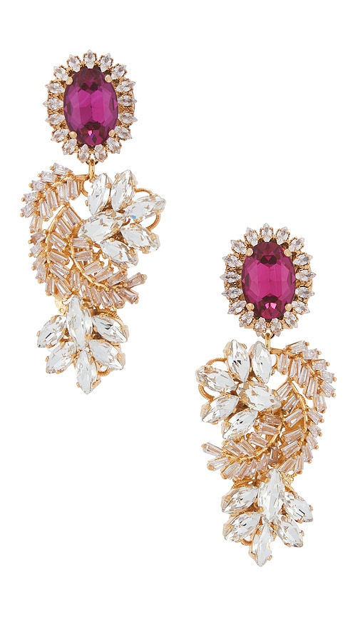 Anton Heunis Omega Clasp Crystal Floral Motif Pendant Earrings in Metallic Gold