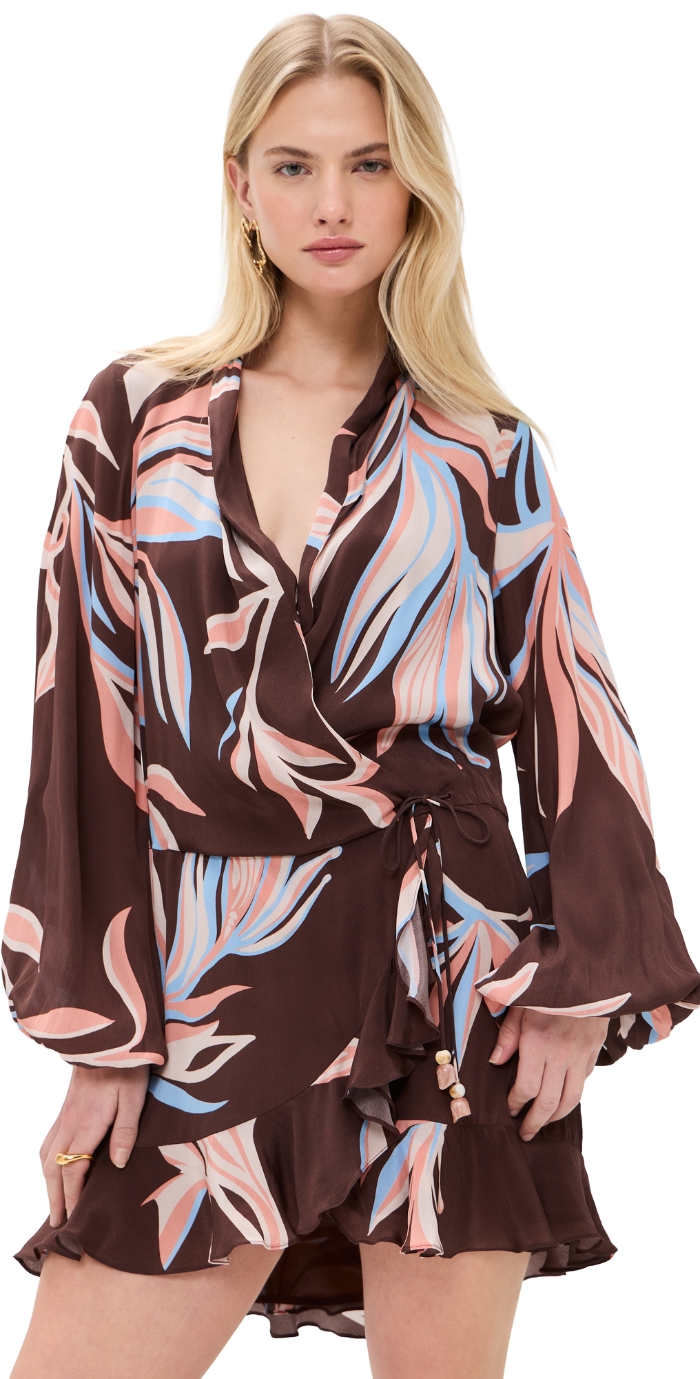 Front Wrap Mini Dress Brown