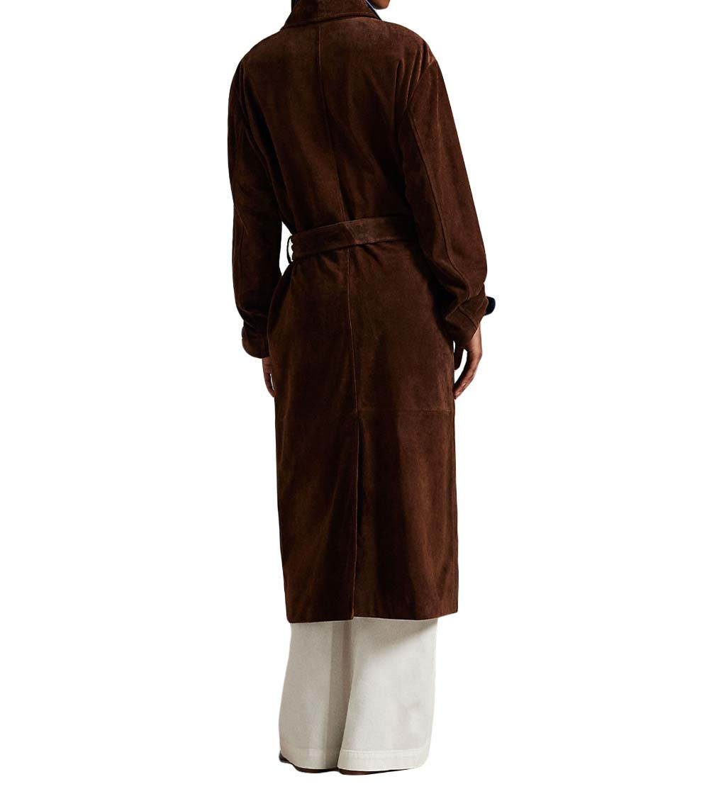 Brown Solid Shirt Collar Trench Coat