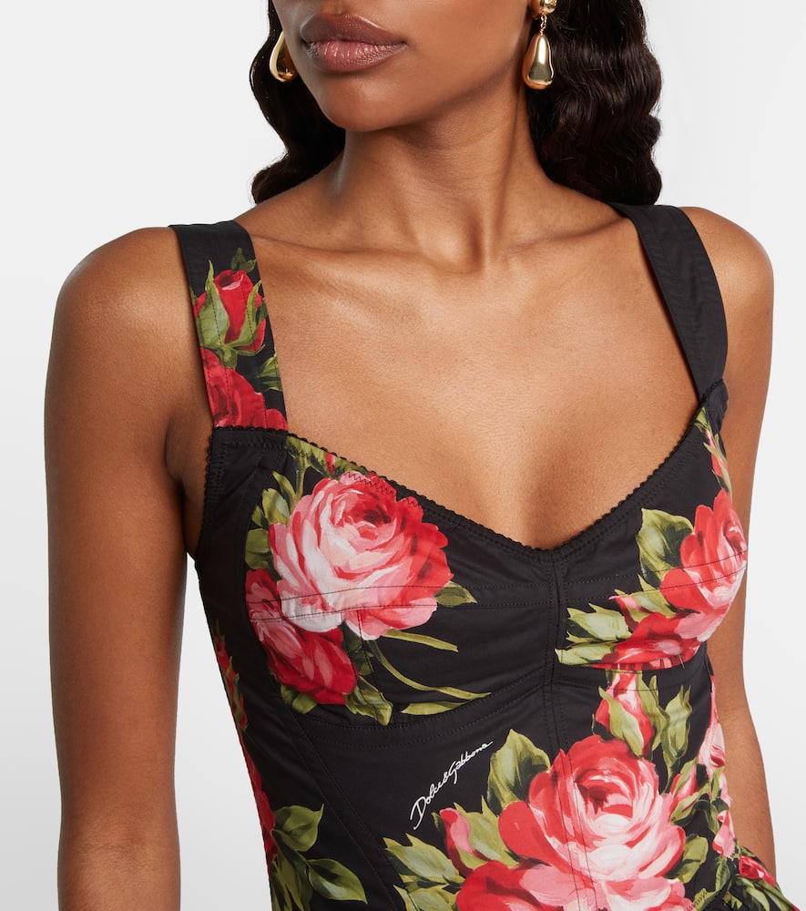 Floral cotton-blend bustier top