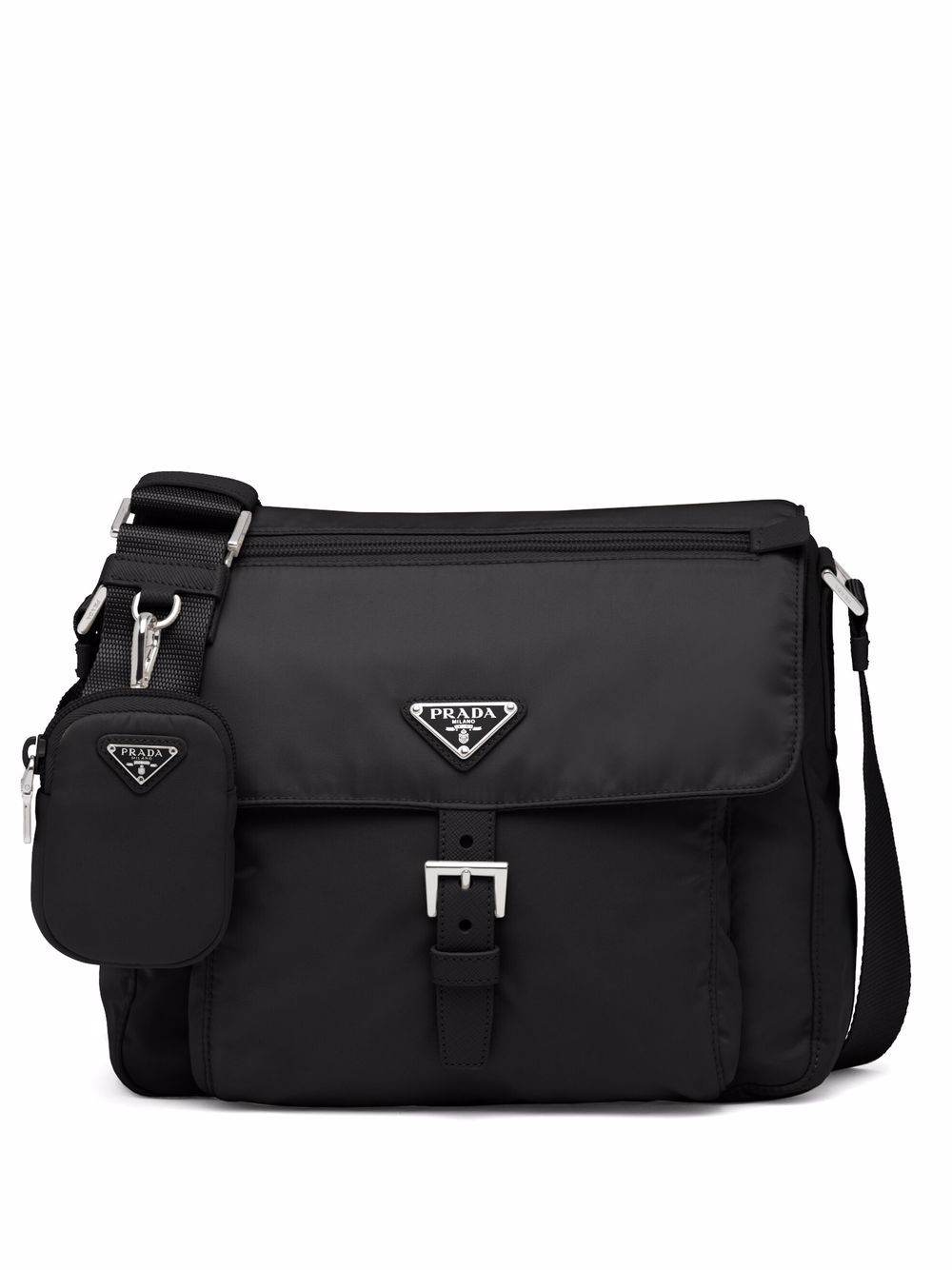 Re-Nylon triangle logo-plaque shoulder bag - Black