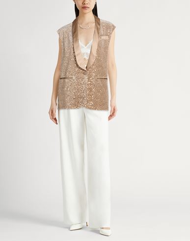 Woman Blazer Beige Size 10 Polyester, Elastane, Silk
