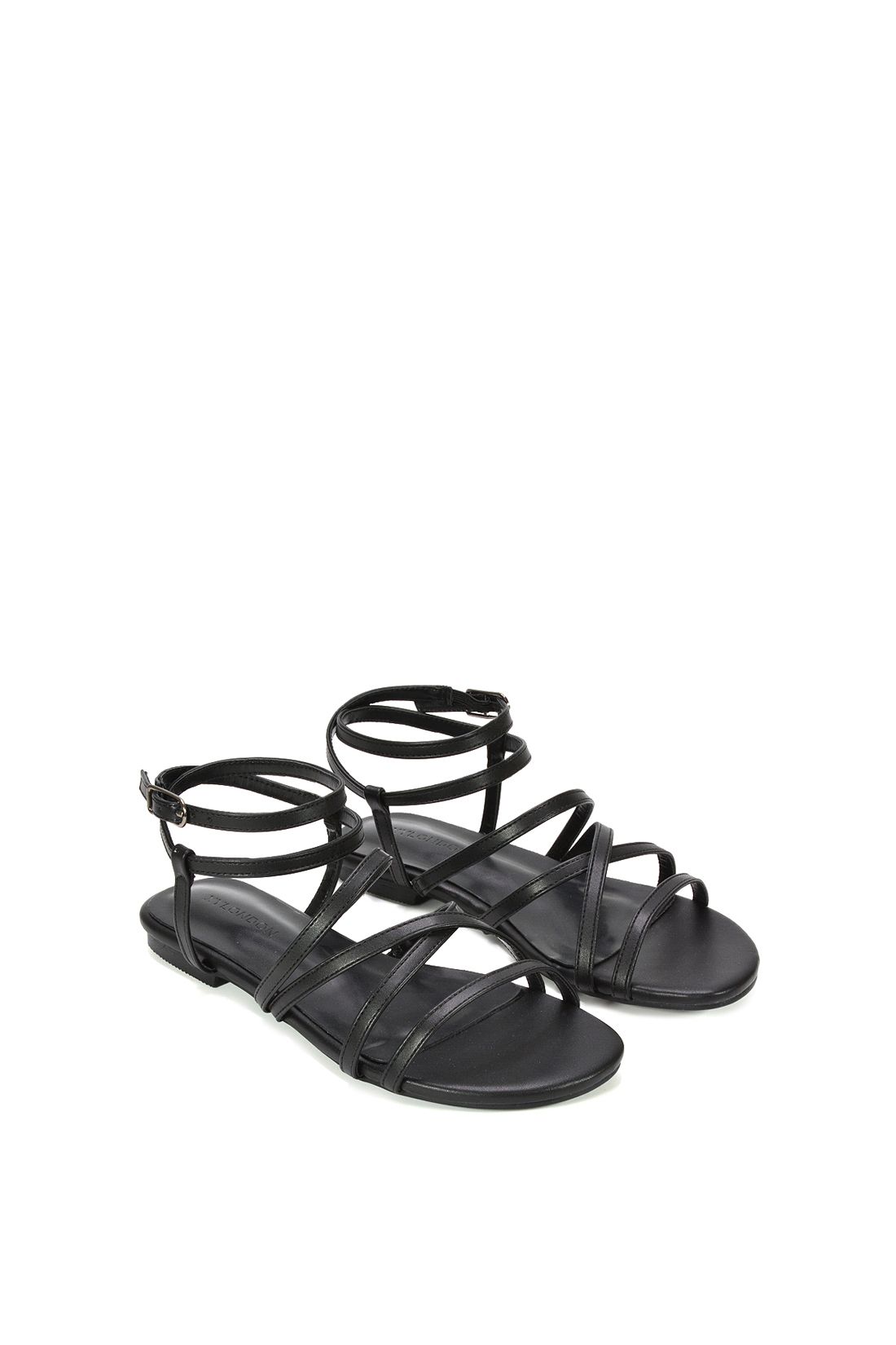 Xy London 'lyra' Flat Gladiator Strappy Sandals With Open Toe In Black