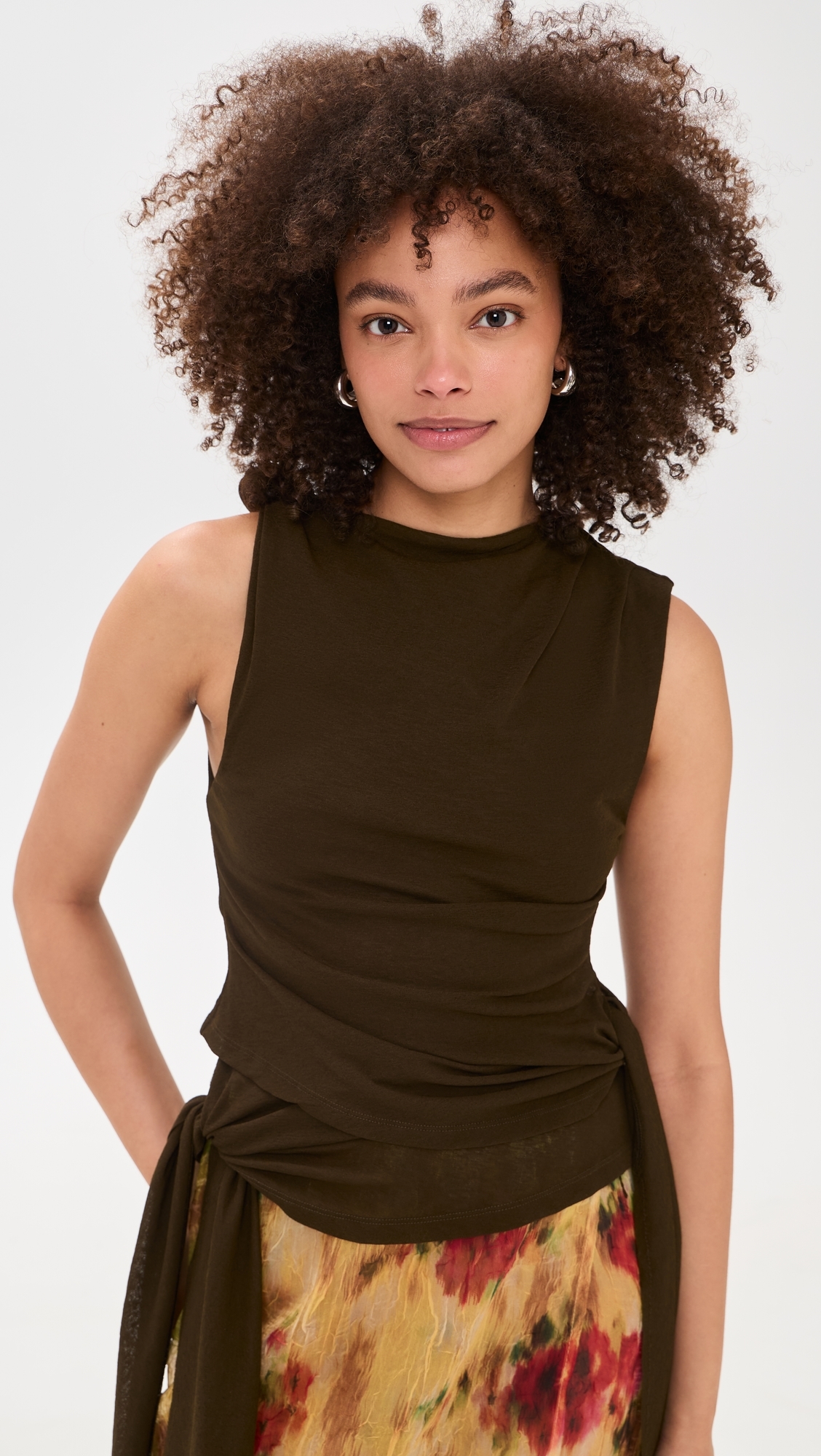 Marl Mesh Tie Knot Tank Top Demitasse