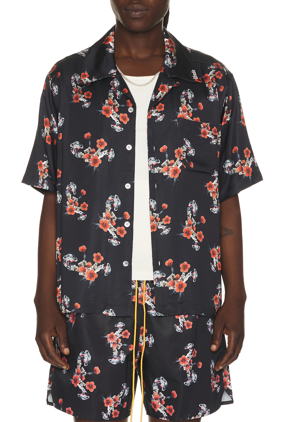 Rhude Turbo Floral Button-Up Shirt in Black Red & Multi - Black. L also in M, XL/1X, XXL/2X