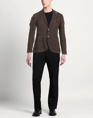 L. b.m. 1911 Man Blazer Dark brown Size 38 Linen, Cotton