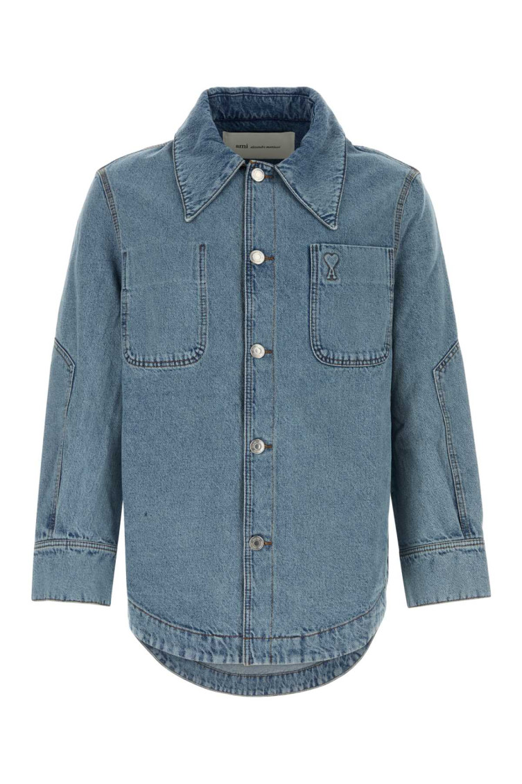 Ami Paris - denim shirt chest pockets pointed collar topstitching