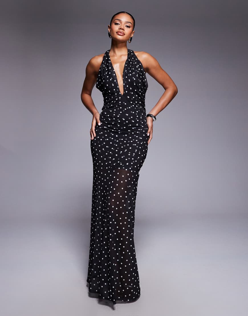 asos design mesh twist bust detail halter maxi dress DILLON HALTER TOP main image 1