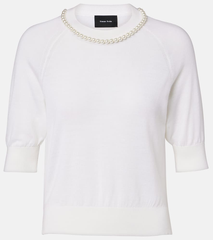Embellished wool and silk top