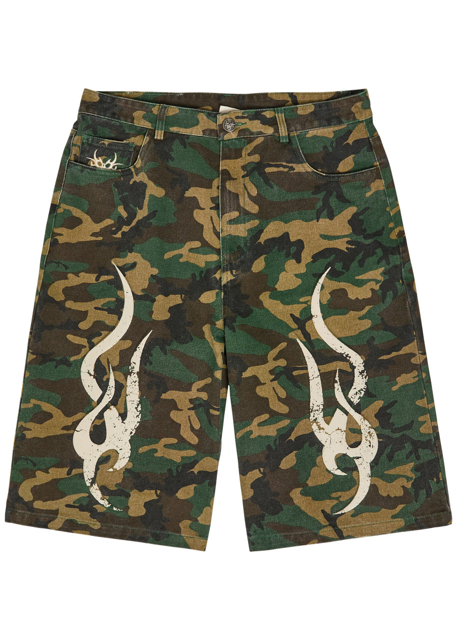 Tribal Camo-printed Denim Shorts