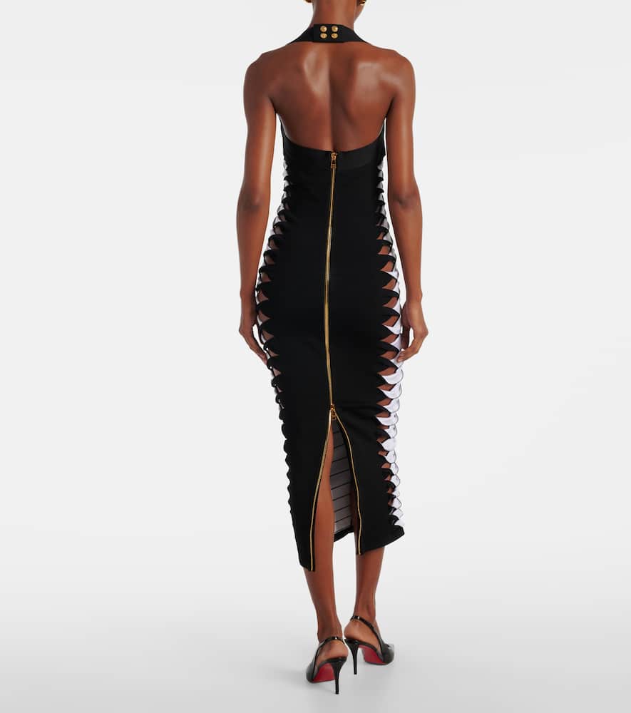 Cutout halterneck jersey midi dress