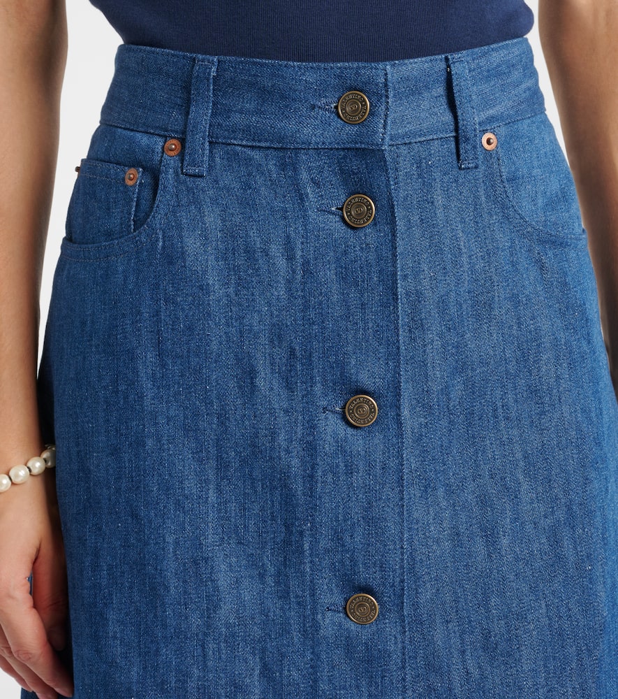Fringed denim midi skirt