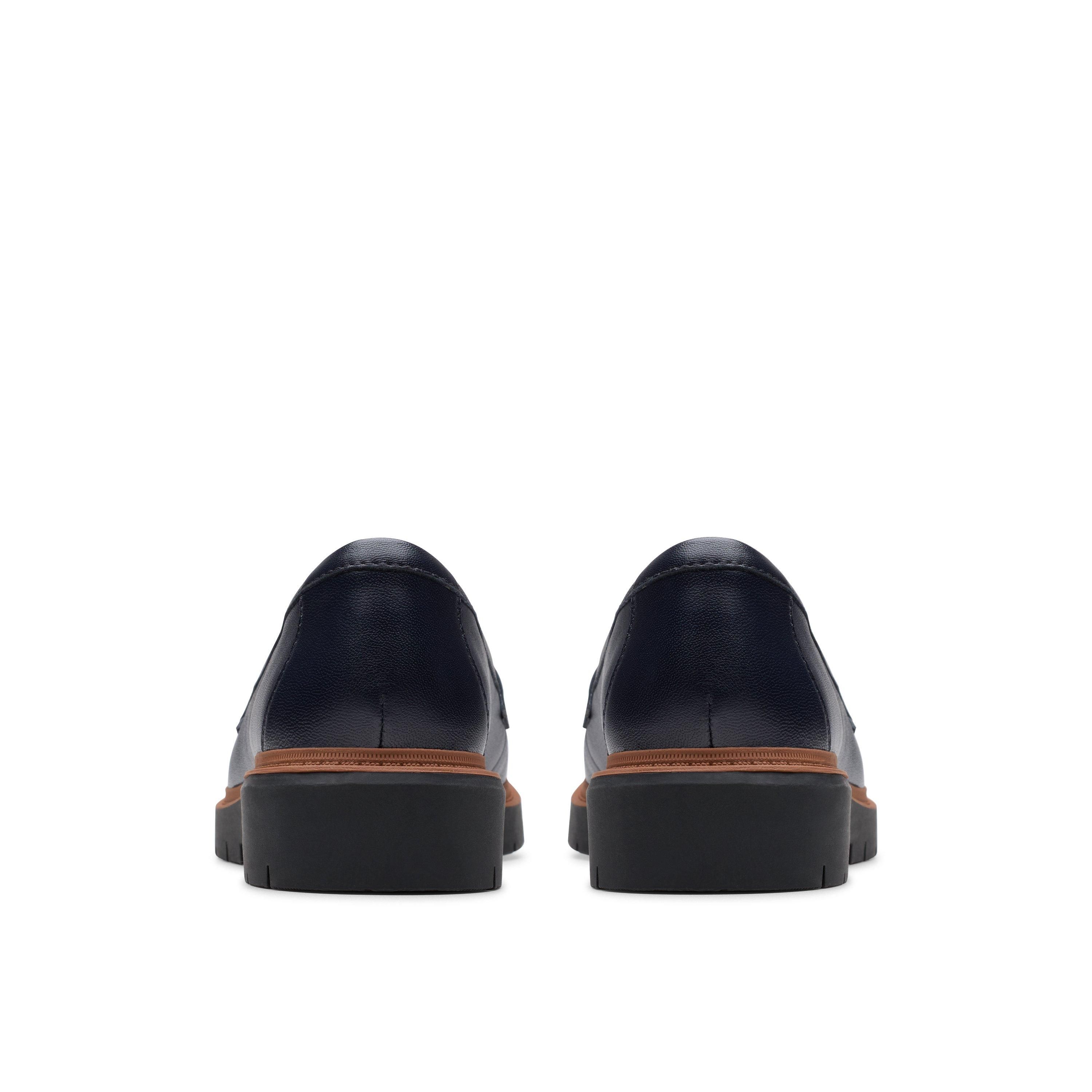 Clarks Women's Westlynn Glow Navy Leather Loafers, Slip Ons in Blue | : 4.5/Standard Fit