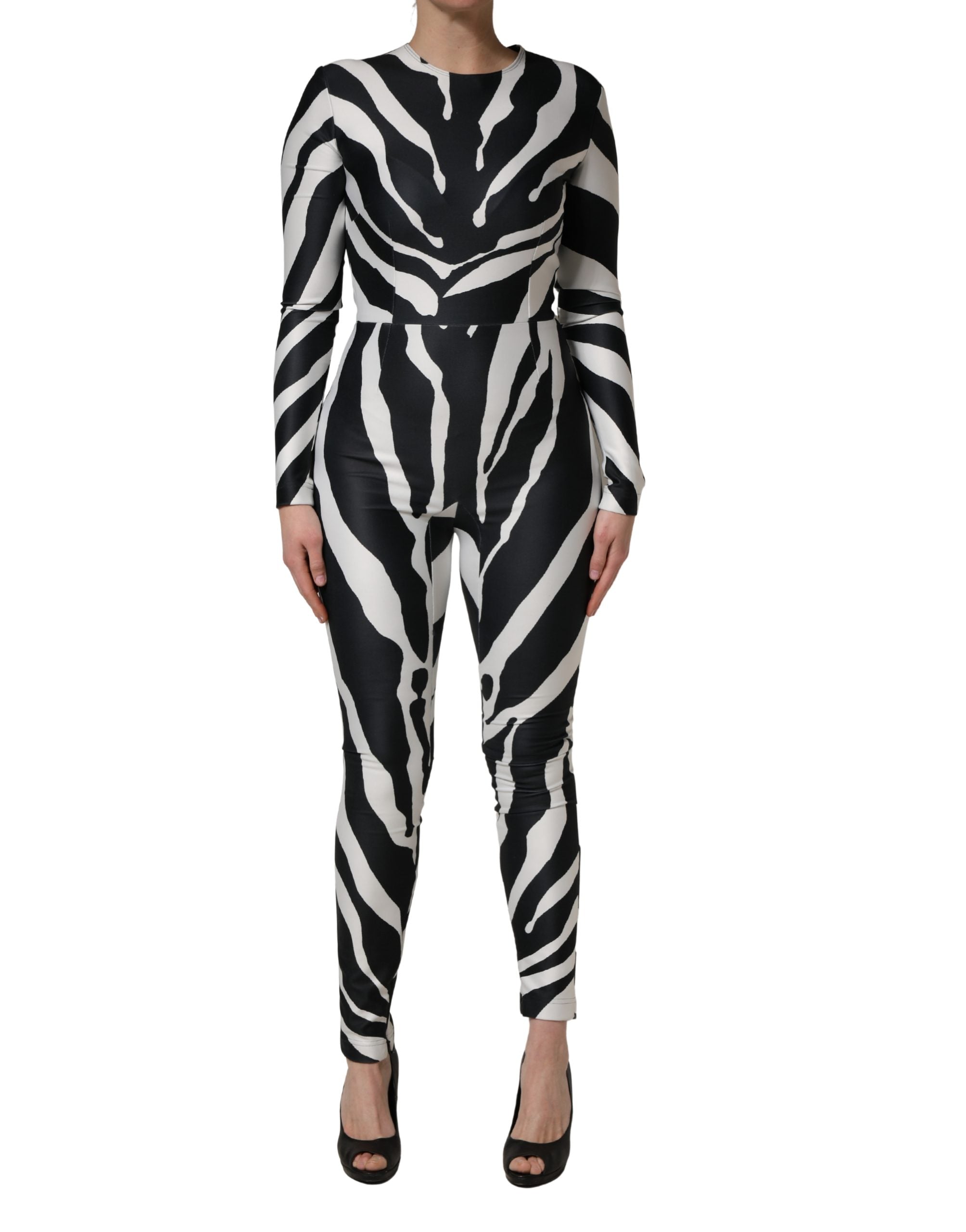 Zebra-Print Jersey Jumpsuit — Black
