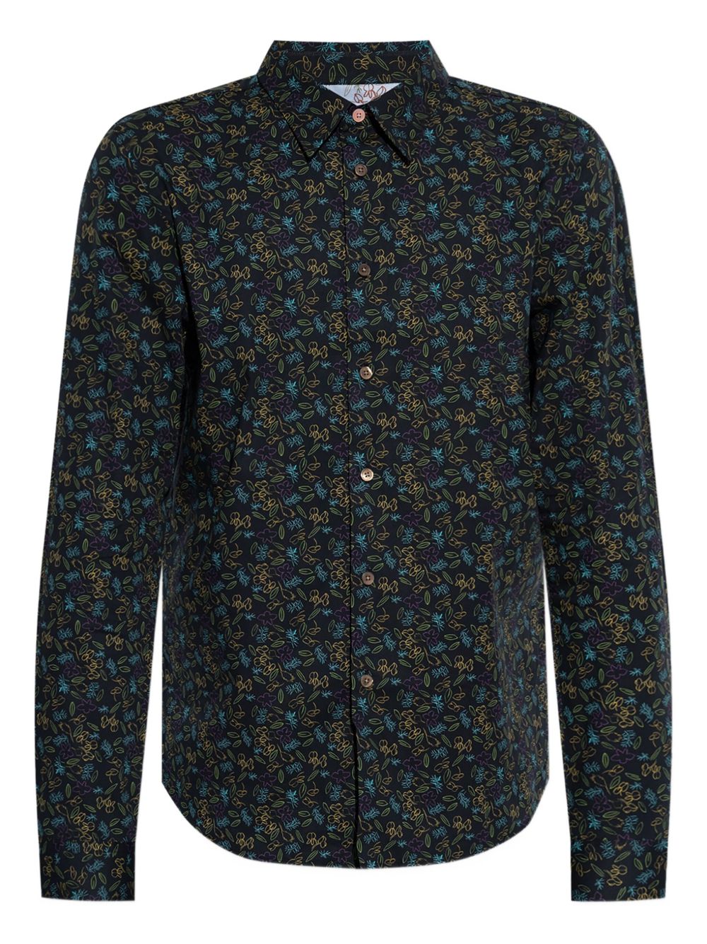 Floral-print button-up shirt - Black
