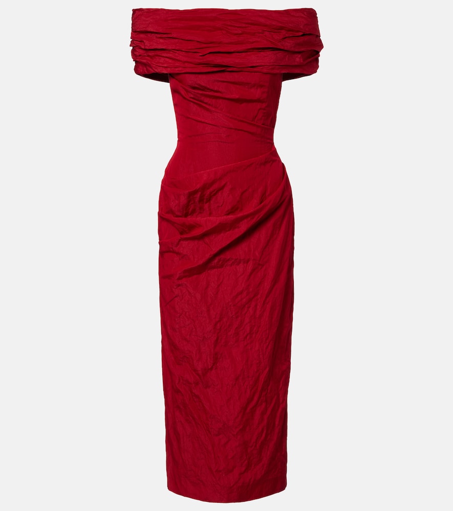 Off-shoulder draped cotton-blend midi dress
