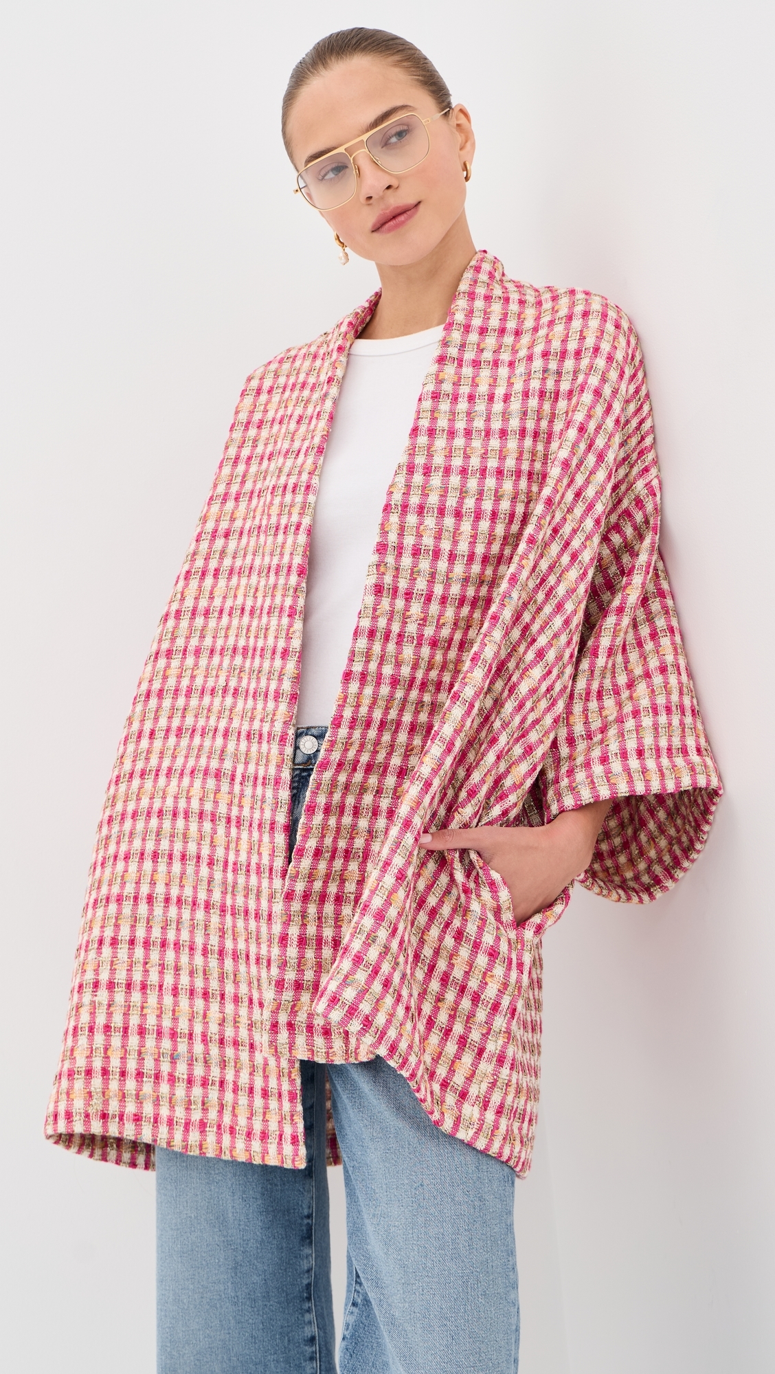 Metallic Tweed Mini Duster Pink & Tan One Size