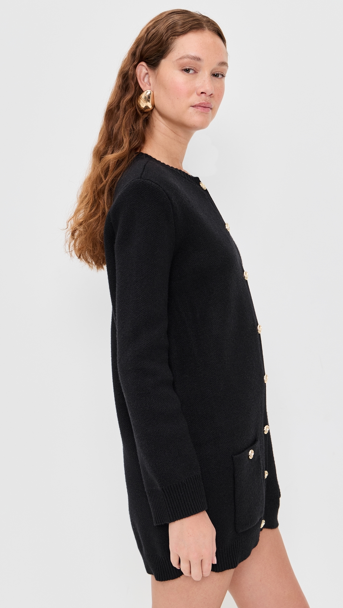 Parker Gold Button Sweater Dress Black