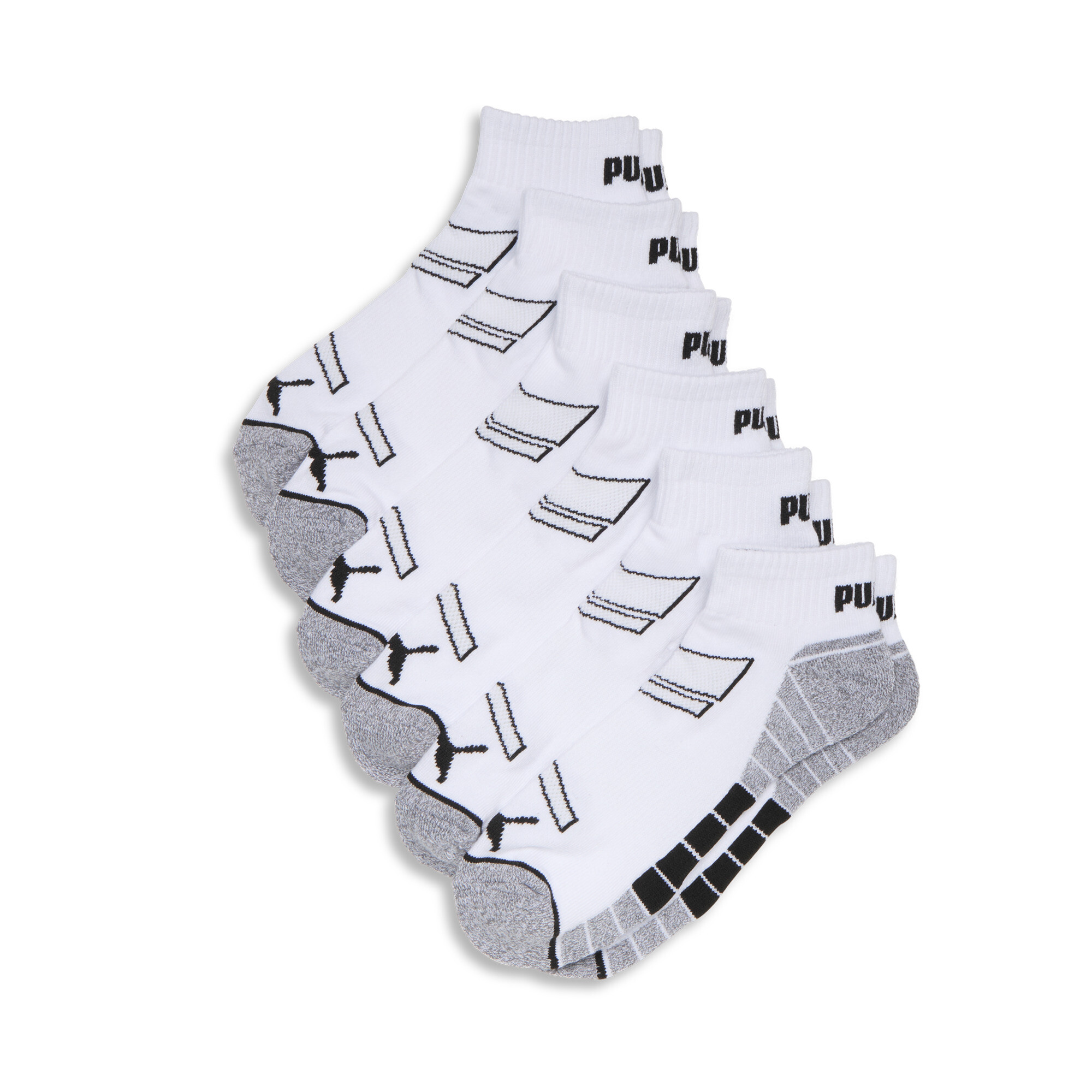 PUMA Men's Half-Terry Quarter-Length Crew Socks 6 Pairs in Assorted Colour