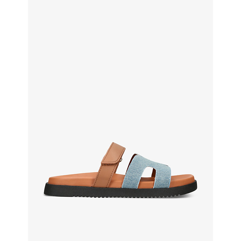 Womens Denim Missile Multi-strap Flat Leather and Denim Sandals