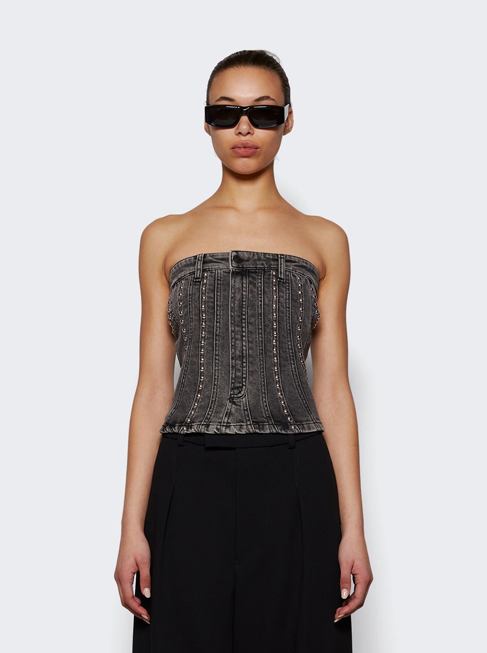 Spiral denim studded bustier - Black