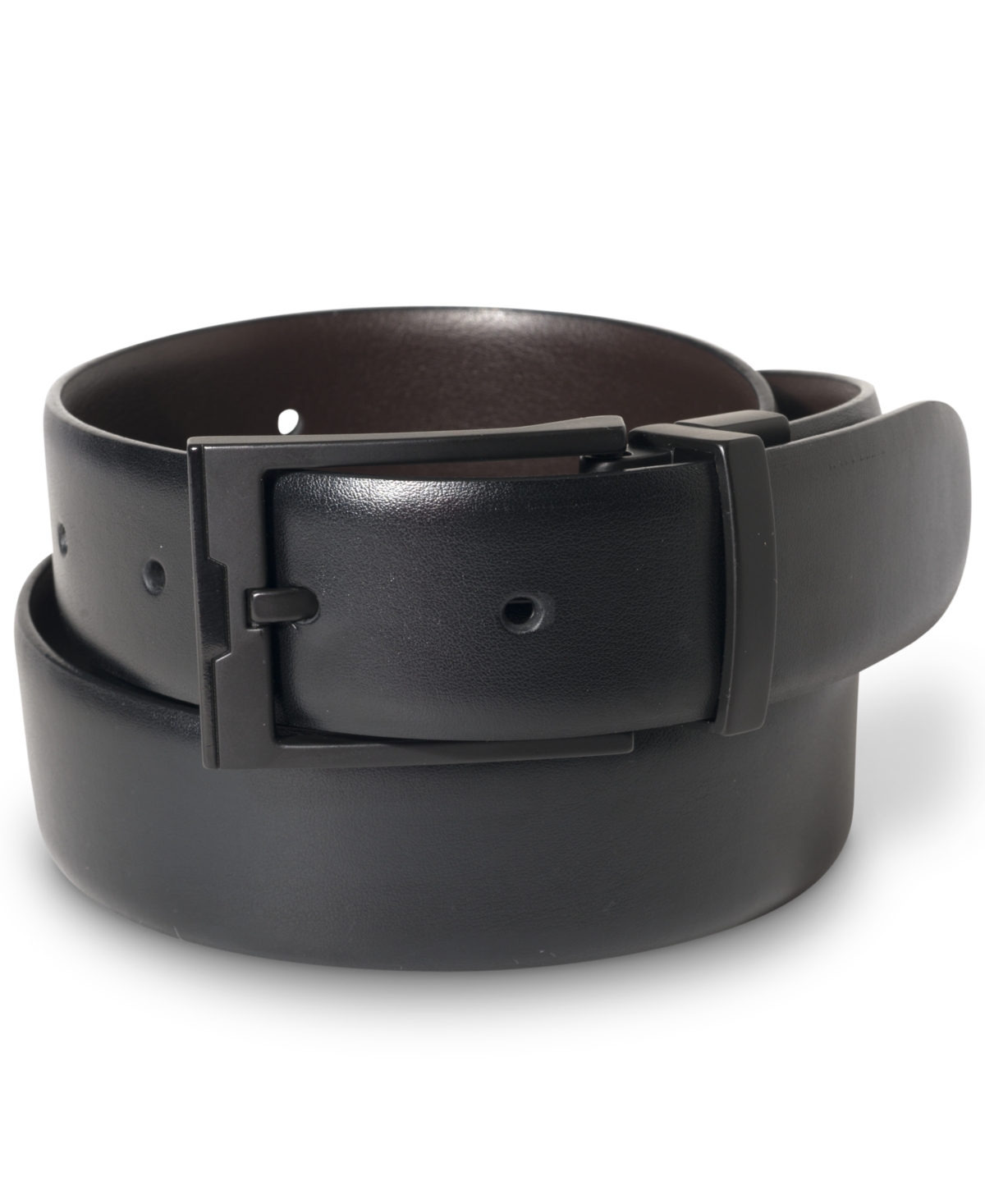Men's Matte Black Reversible Buckle Leather Belt - Black