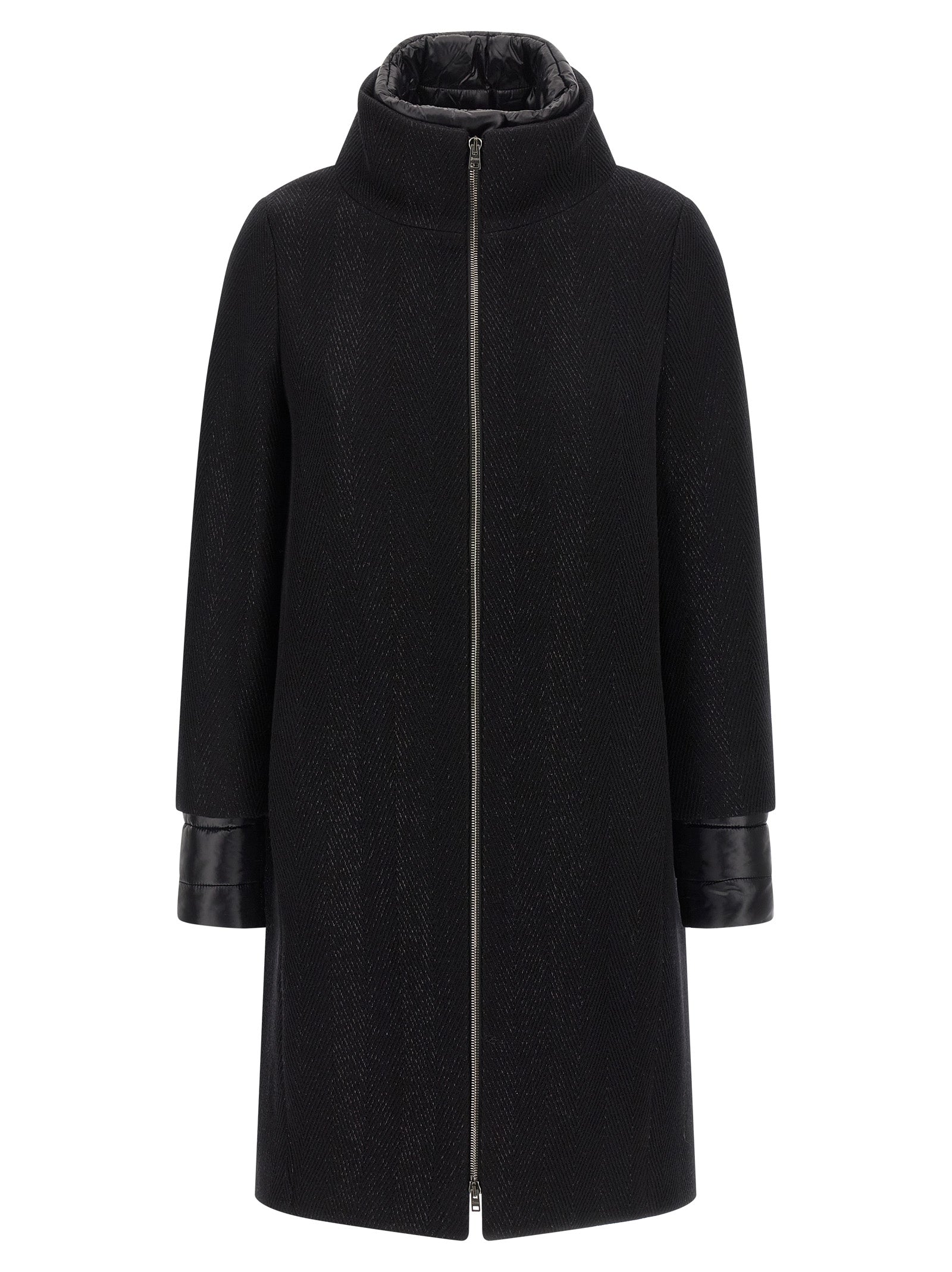 Wool Blend with Quilted Lining Coat — Black