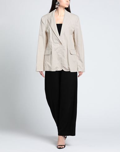 Woman Blazer Cream Size 8 Cotton, Linen, Elastane