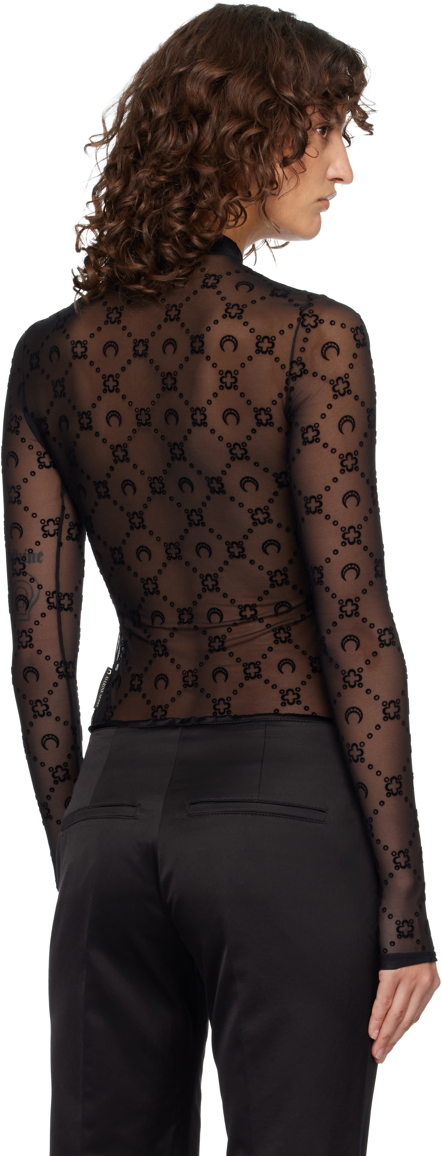 Black Moonogram Mesh Flock Second Skin Top