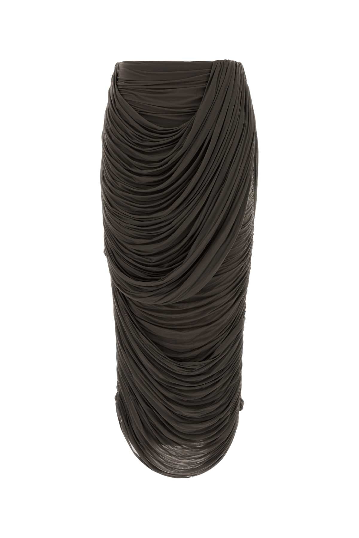 Stretch Cupro Ruched Skirt — Brown