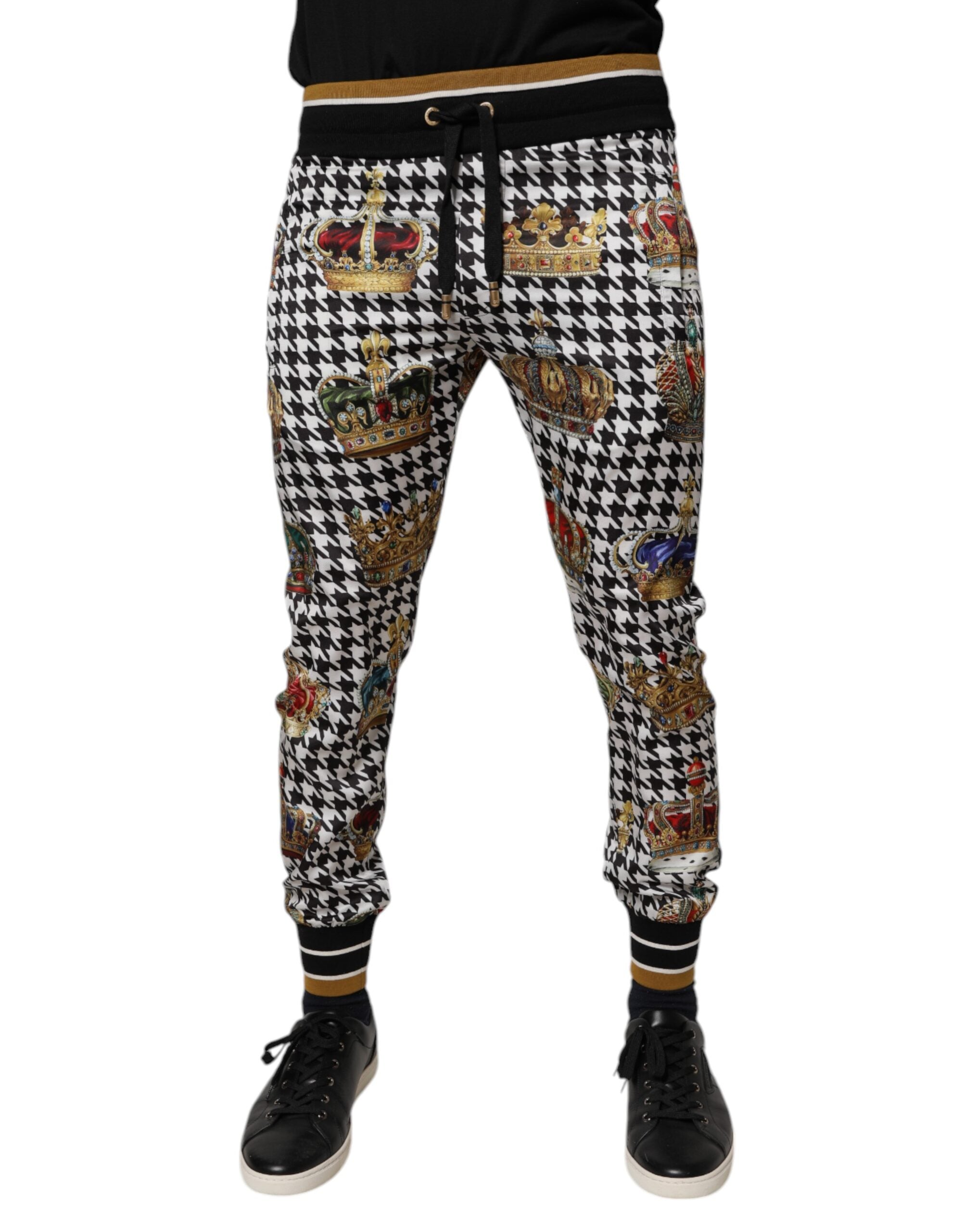 Houndstooth Crown-Print Joggers — Multicolor
