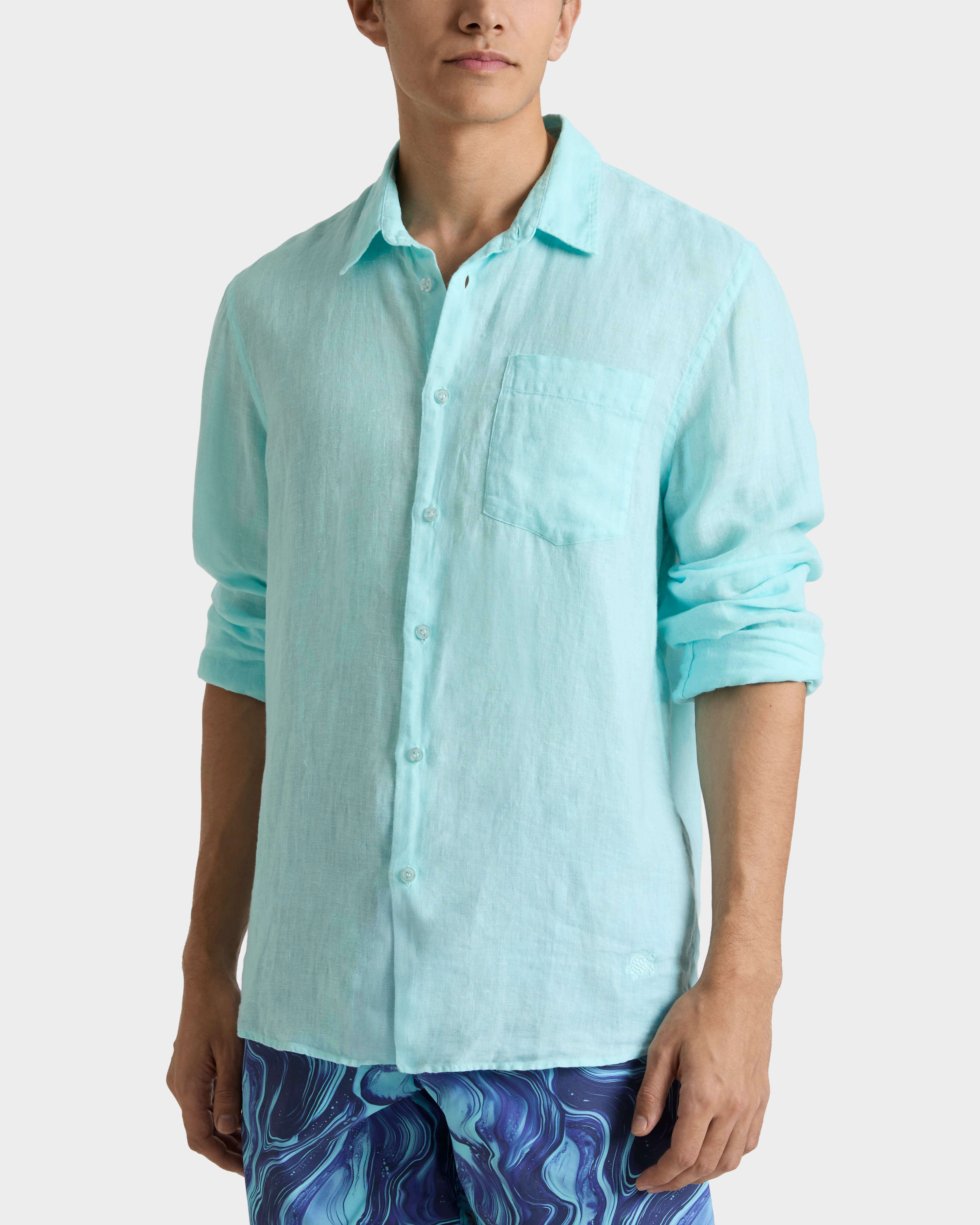 Men Linen Shirt Solid - Shirt - Caroubis - Blue
