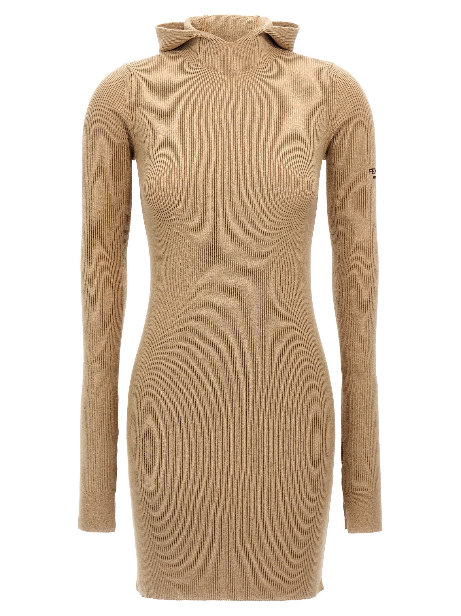 Ribbed Wool and Silk Sweater Dress — Beige