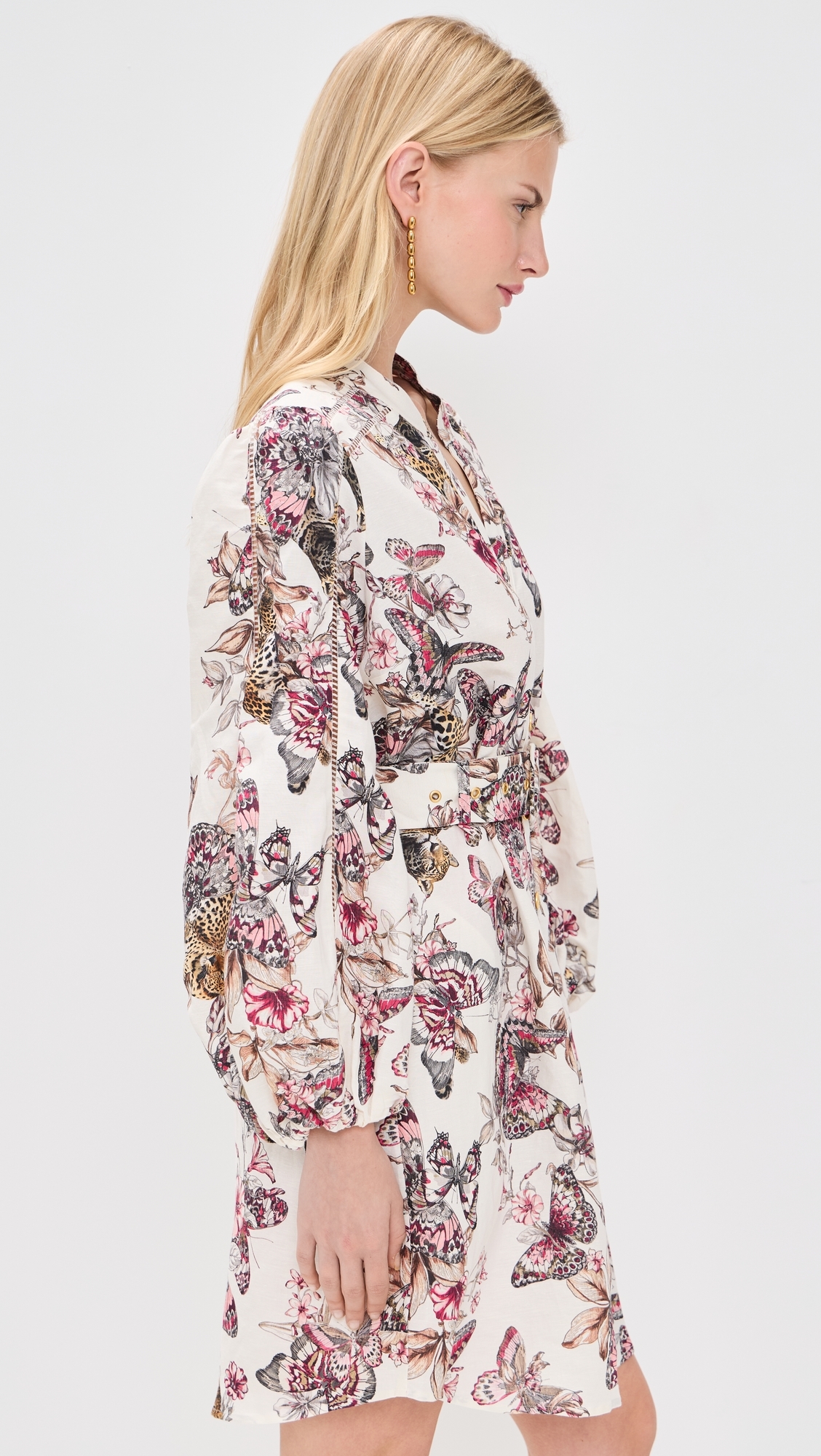 Butterfly Jungle Shirt Dress White Multi Butterfly