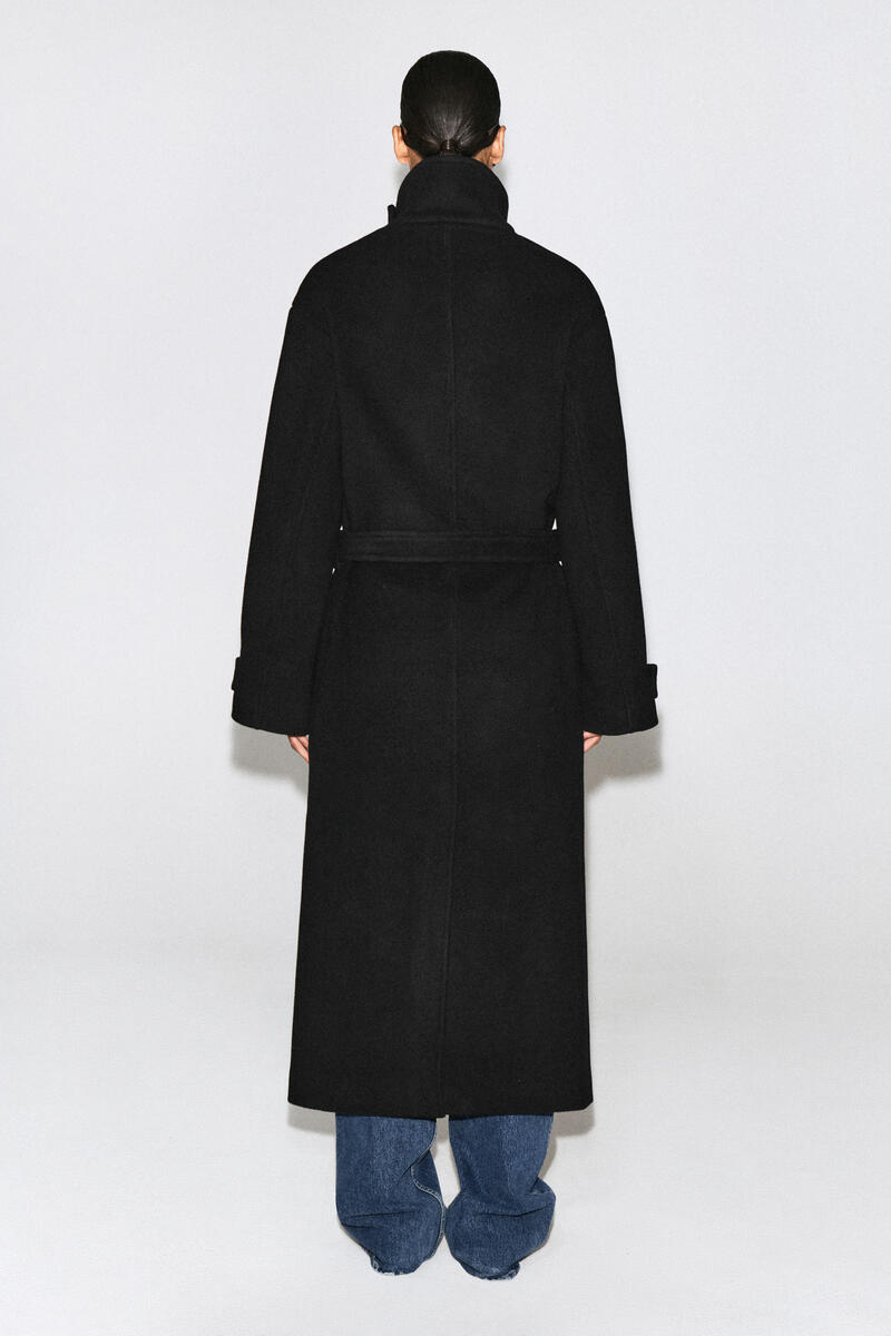 Belted Wool-Blend Mock-Neck Coat