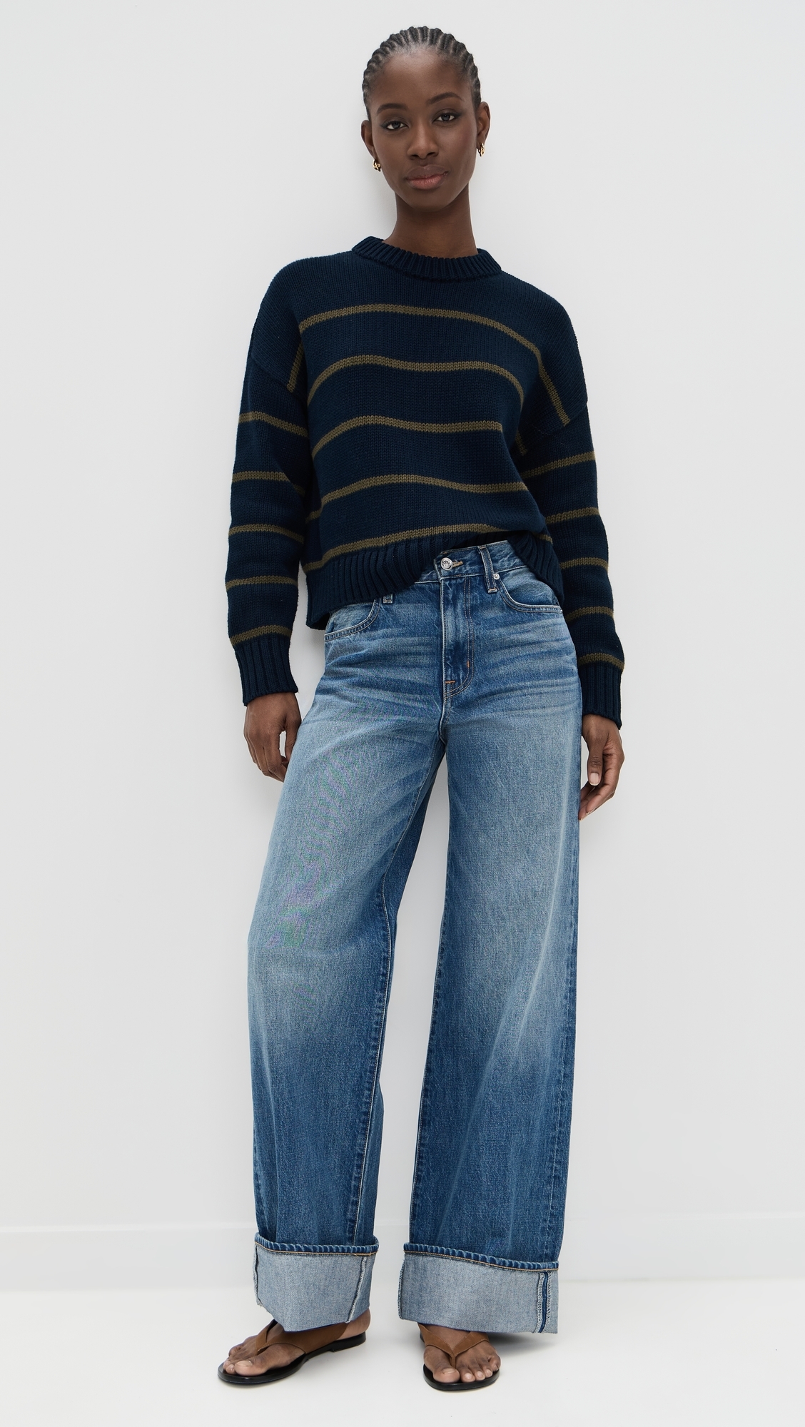 Jenni Kayne Chloe Crewneck Sweater Navy/Army Stripe 