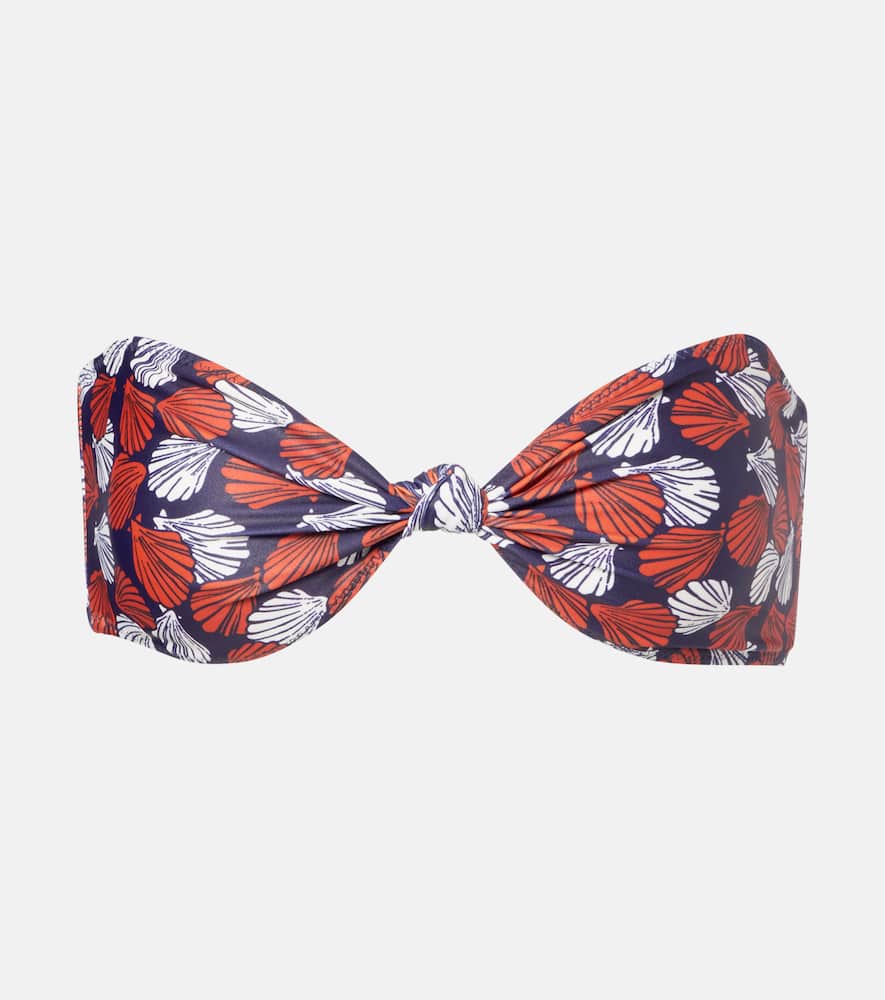 Knotted printed bandeau bikini top