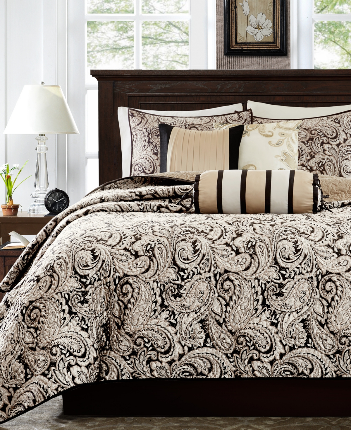 Adeline Paisley 6-Pc. Quilt Set, Full/Queen - Black