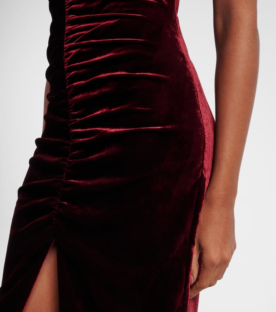 Bow-detail ruched velvet gown