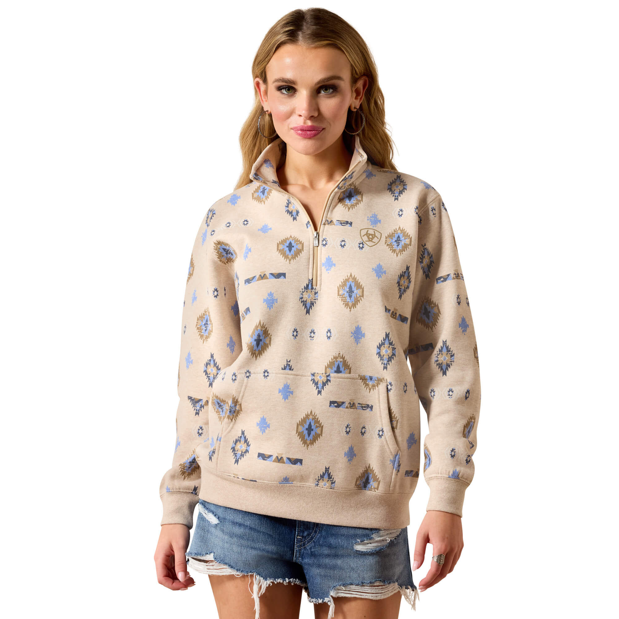 Women's Sapphire 1/2 Zip Sweatshirt Long Sleeve in Oatmeal Heather, Size Medium, by