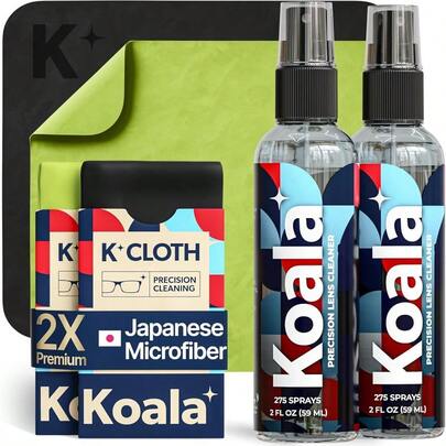 Koala Eyeglass Lens Cleaner Spray Kit 2x Glasses Cleaner Bottle + 2x Microfiber Cloth Alcohol Free Eyeglasses Screen And Camera Cleaning Kit Made In