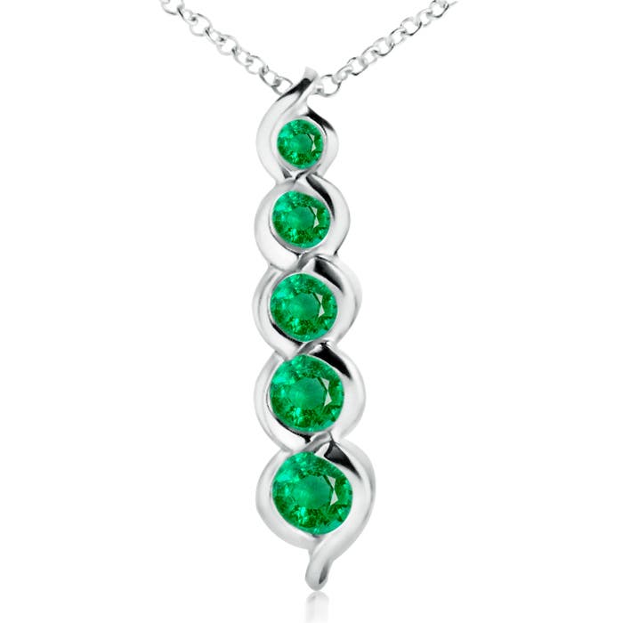 Angara 0.48 Carat Five Stone Round Emerald Journey Pendant in 18K White Gold