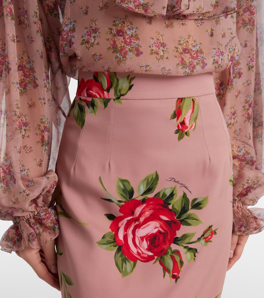 Floral silk-blend midi skirt